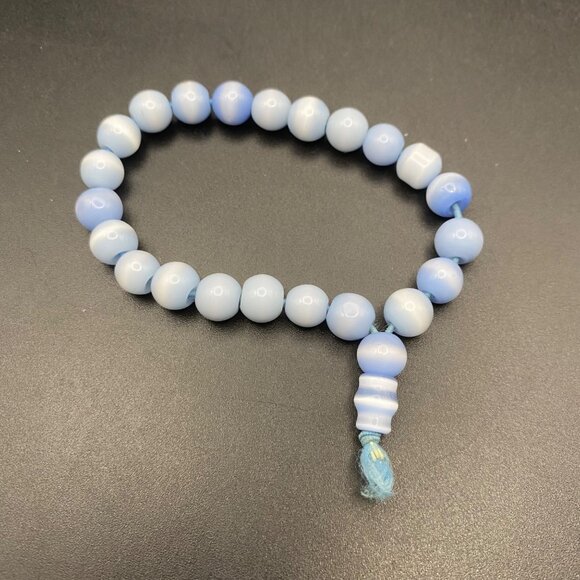 Lot of 3 Spiritual Beaded Bracelets Blue Jadeite Cats Eye Glass Wood Hamsa - Picture 3 of 8